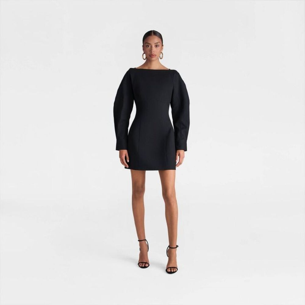 Black Strapless Long-Sleeve Mini Dress